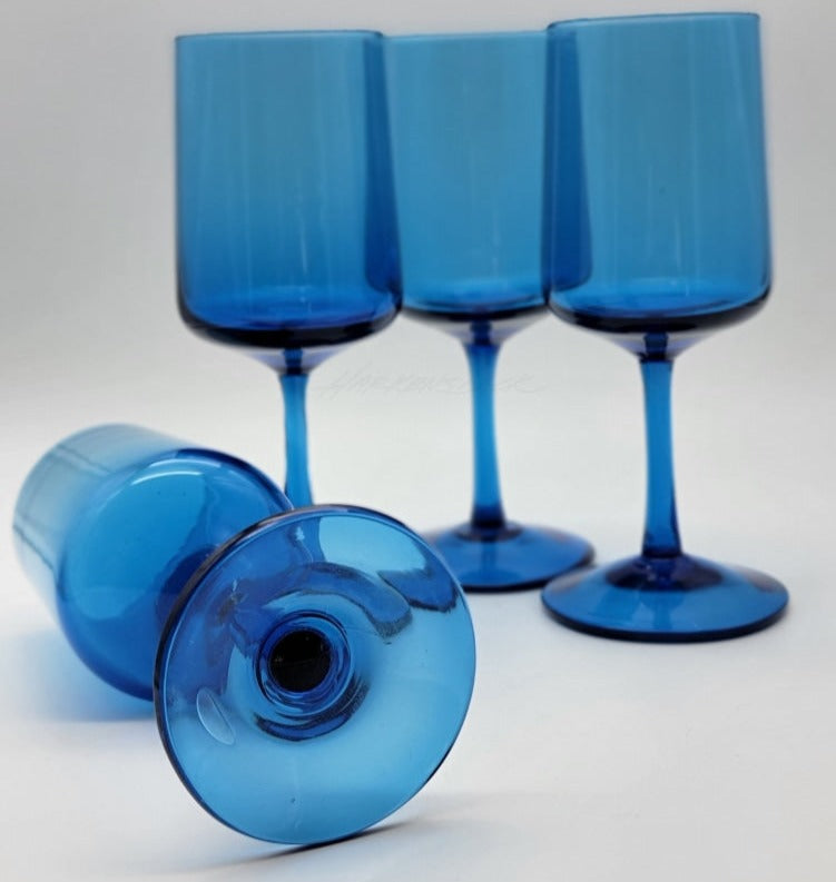 4 Pc - Blue Turquoise Vintage Mid-Century Wine Cocktail Glasses Glassware
