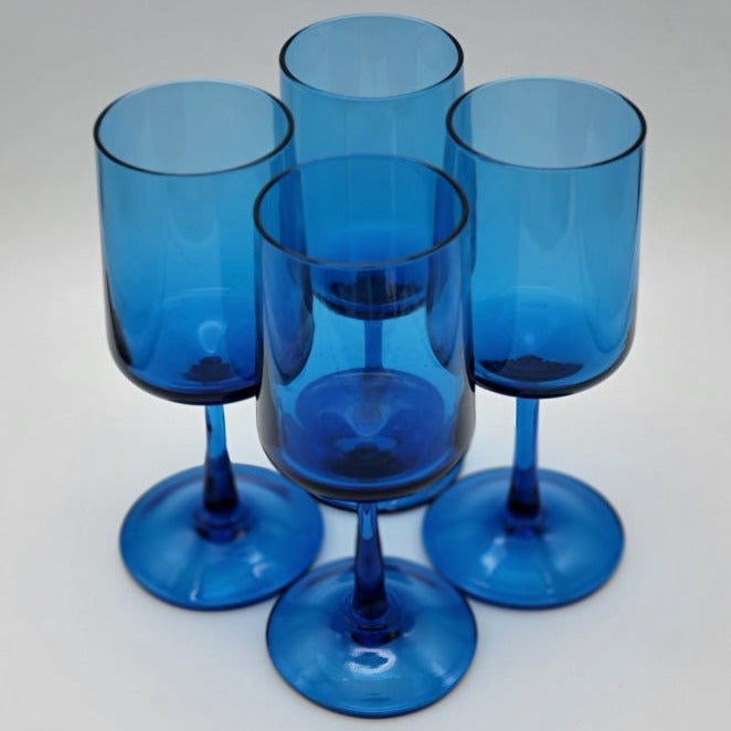 4 Pc - Blue Turquoise Vintage Mid-Century Wine Cocktail Glasses Glassware