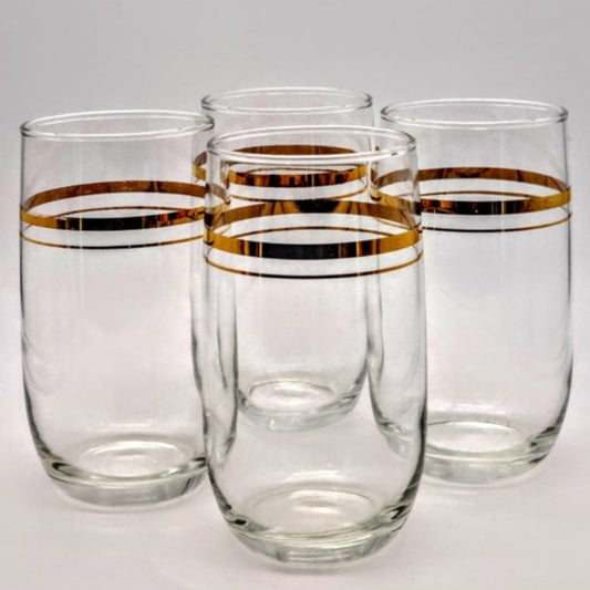 4 Pc -Vintage 22K Gold Gilt Band Juice Glasses Vintage Glassware