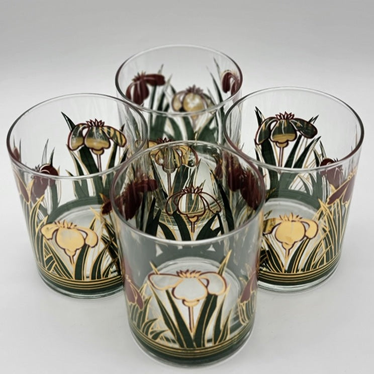 4 Pc - Vintage Culver Gold Iris Rocks Glasses Glassware