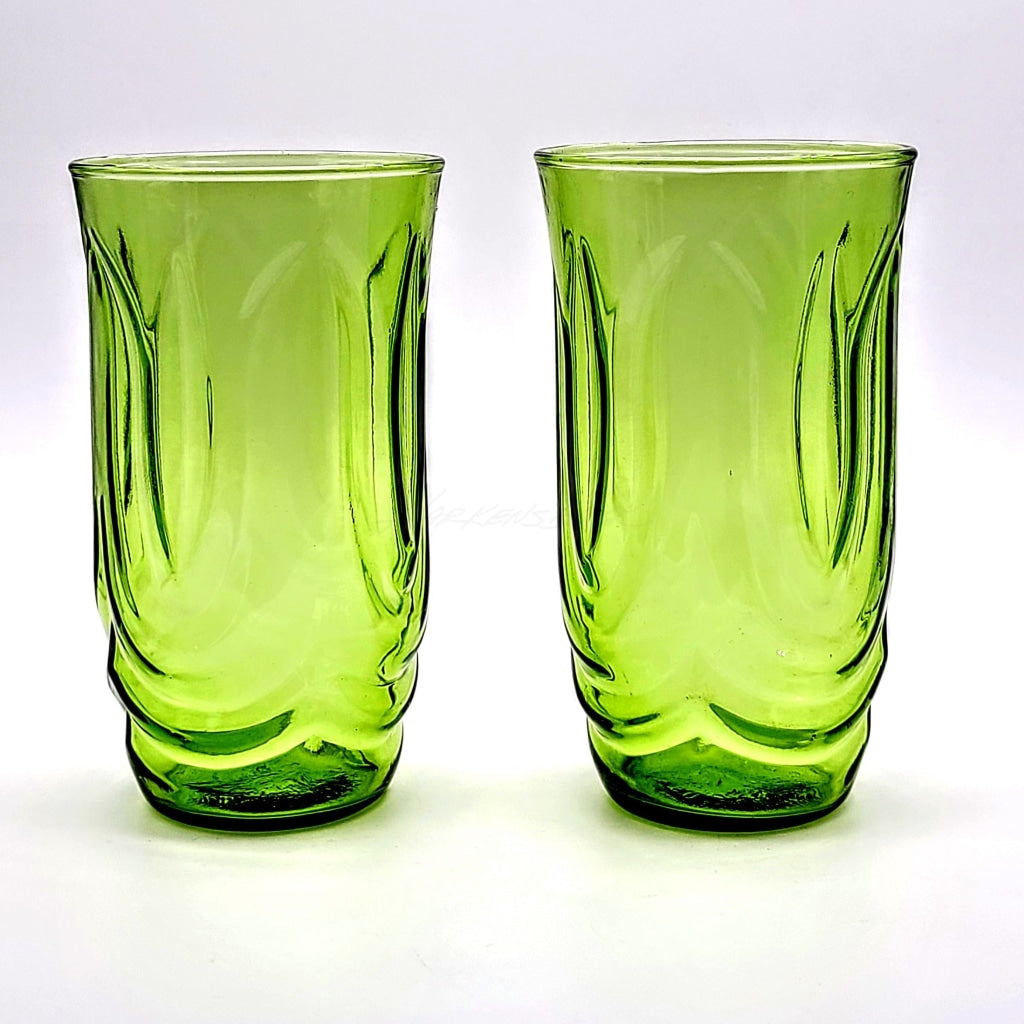 4 Pc - Vintage Green Glass Tumblers Glassware