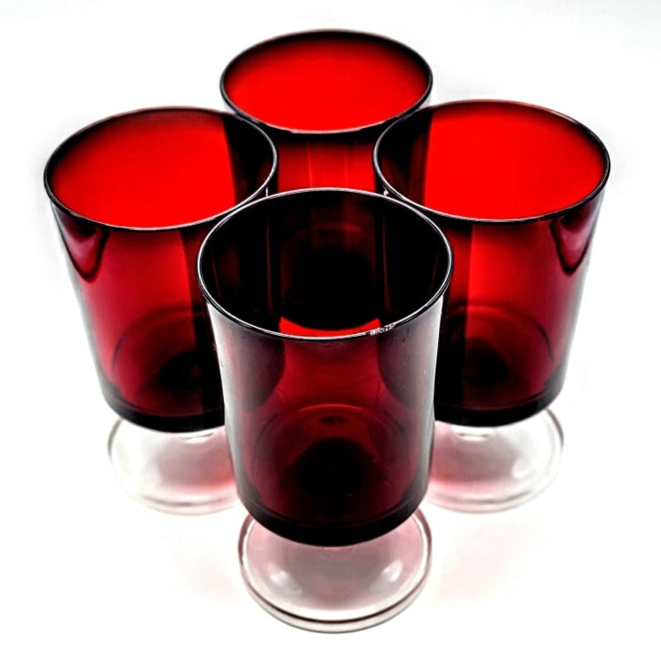 4 Pc - Vintage Ruby Red French Stemmed Cocktail Glasses Glassware