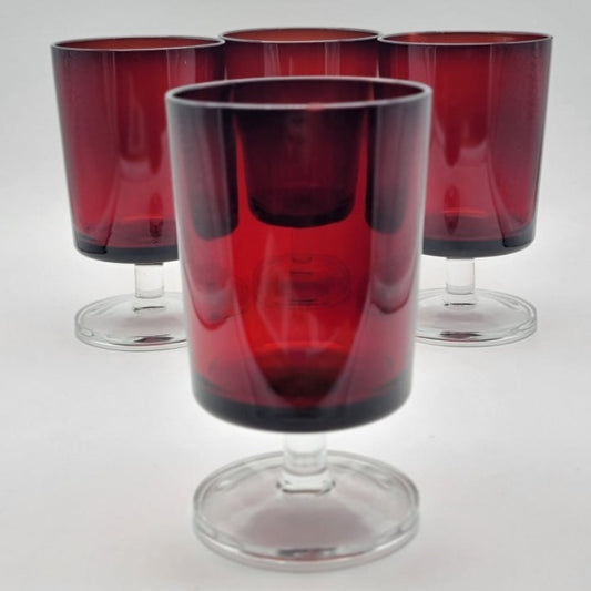 4 Pc - Vintage Ruby Red French Stemmed Cocktail Glasses Glassware