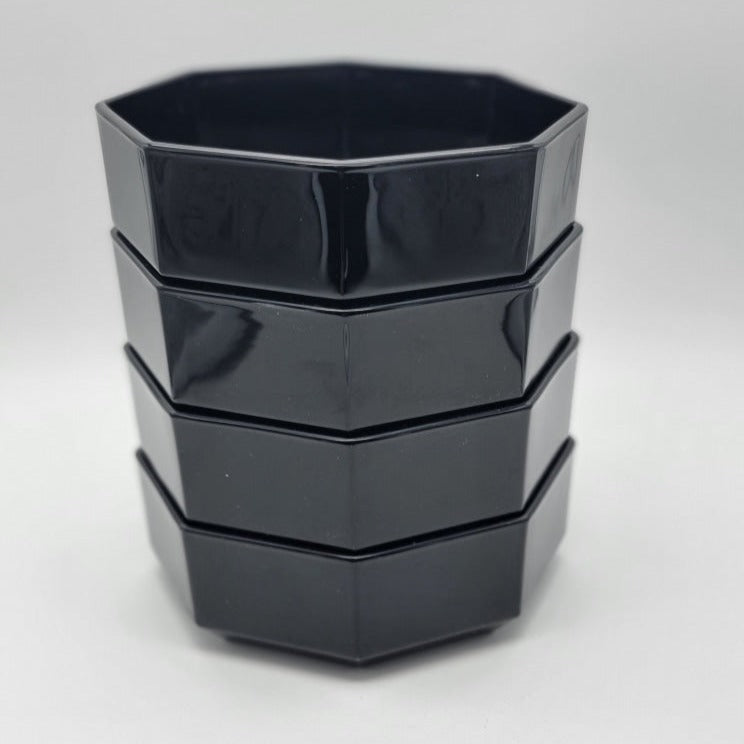4Pc - Arcoroc France Octime Black Geometric Octagon Bowls Vintage Glassware