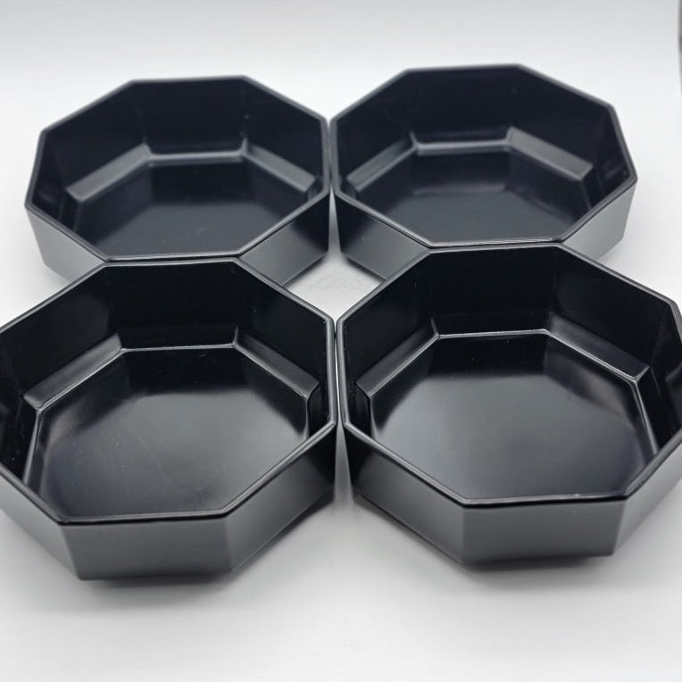 4Pc - Arcoroc France Octime Black Geometric Octagon Bowls Vintage Glassware