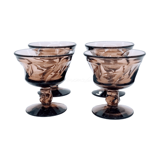 4Pc - Brown Glasses Fostoria Jamestown Couples Vintage Glassware