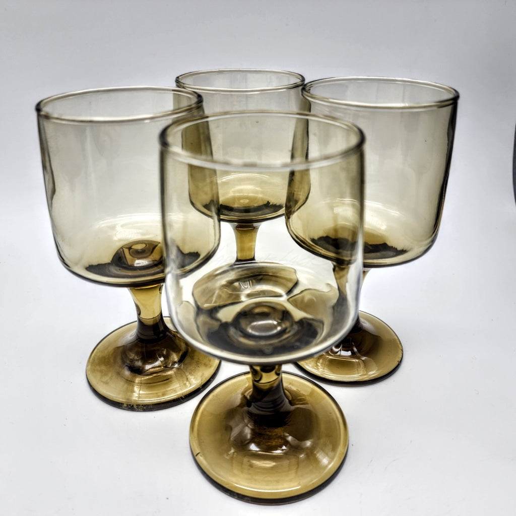 4Pc- Smokey Tawny Libbey Wine Goblets 6 Oz Vintage Glassware