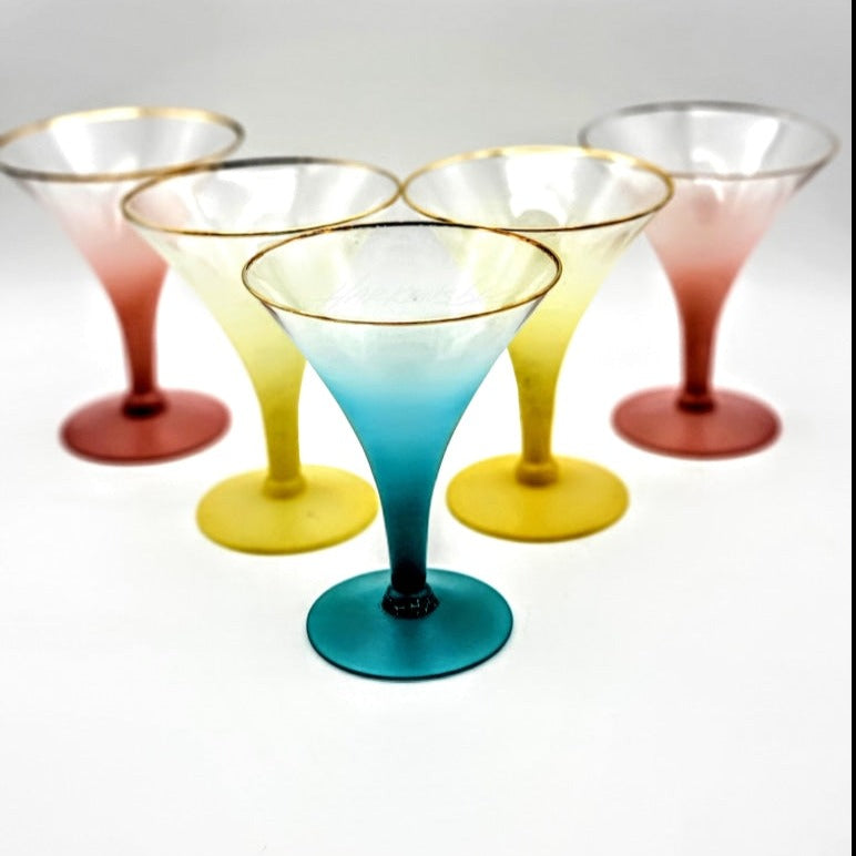 5Pc - Colorful Vintage Blendo Cocktail Glasses Glassware