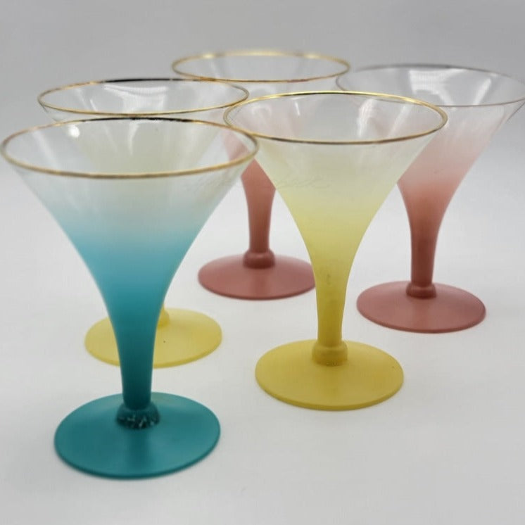 5Pc - Colorful Vintage Blendo Cocktail Glasses Glassware