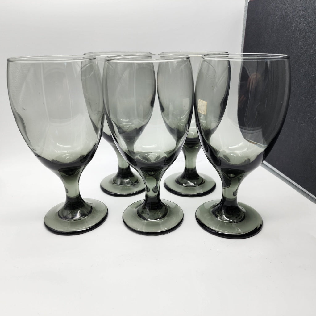 5Pc - Vintage Classic Smoke Large Wine Glass Goblets Glassware