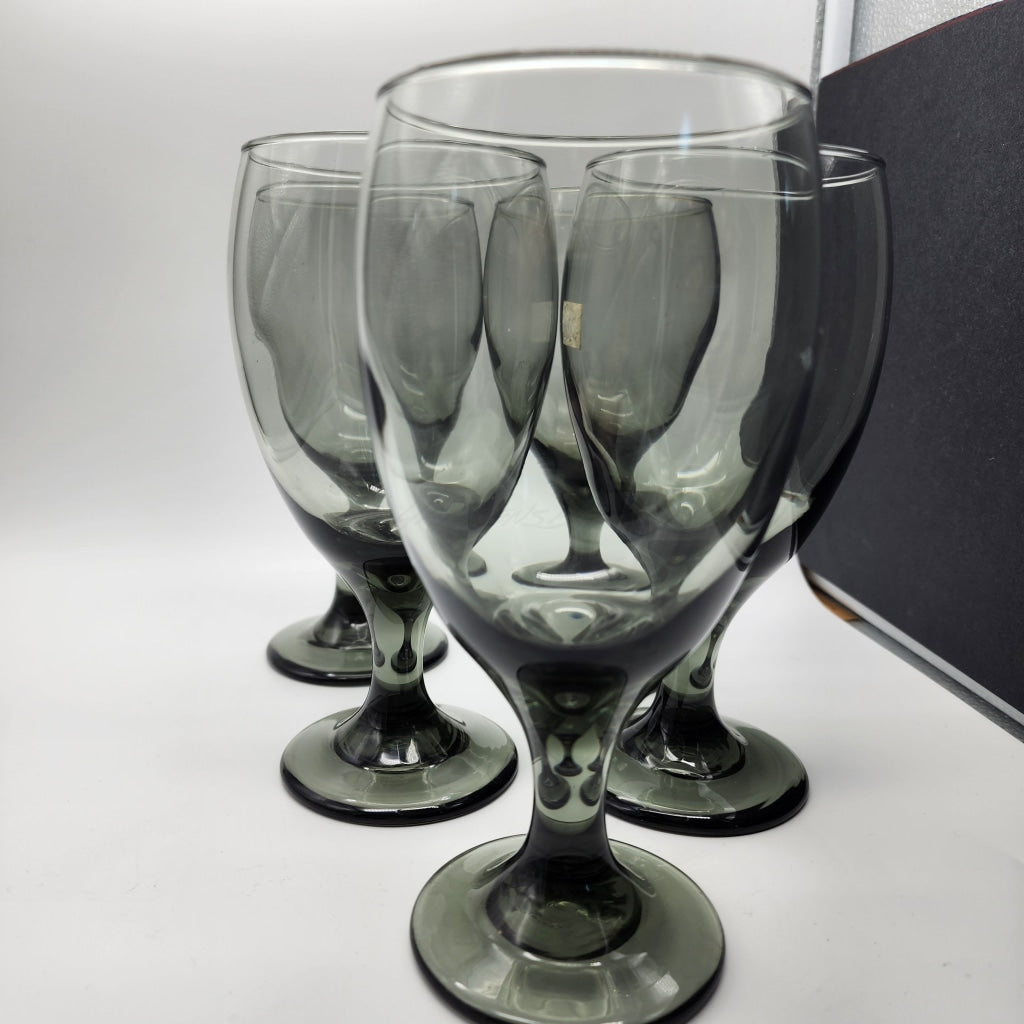 5Pc - Vintage Classic Smoke Large Wine Glass Goblets Glassware