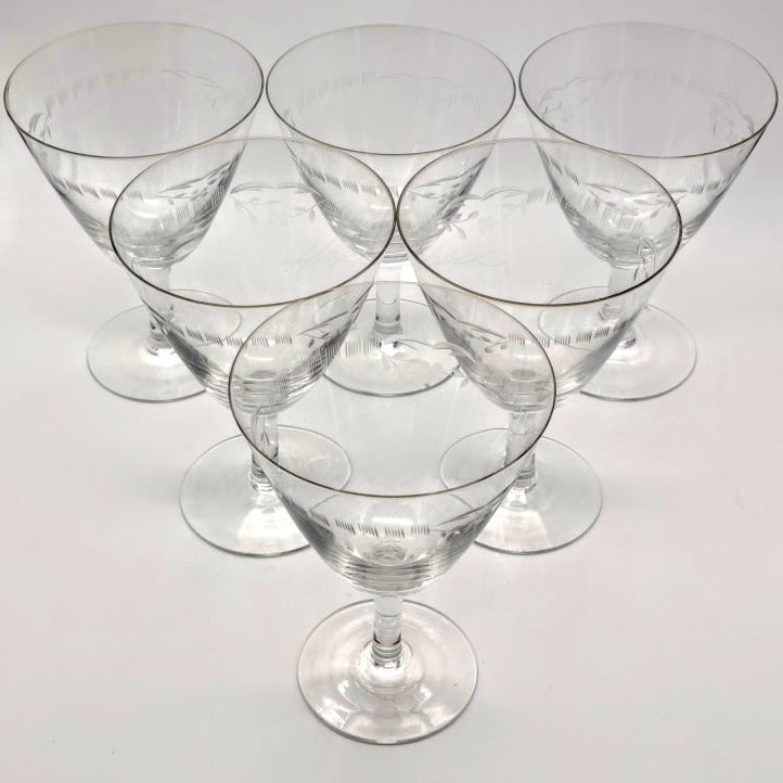 6 Pc - Antique Fostoria Wine Glasses Vintage Glassware