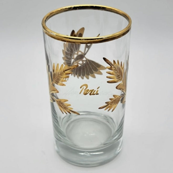 6 Pc -Vintage Mid-Century Artesania Tabuisa 14K Design Birds Leaves Peru Drinking Glass Vintage