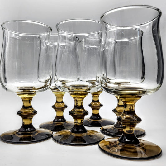 6Pc - Vintage Libbey Tulip Glasses With Bamboo Stem Glassware