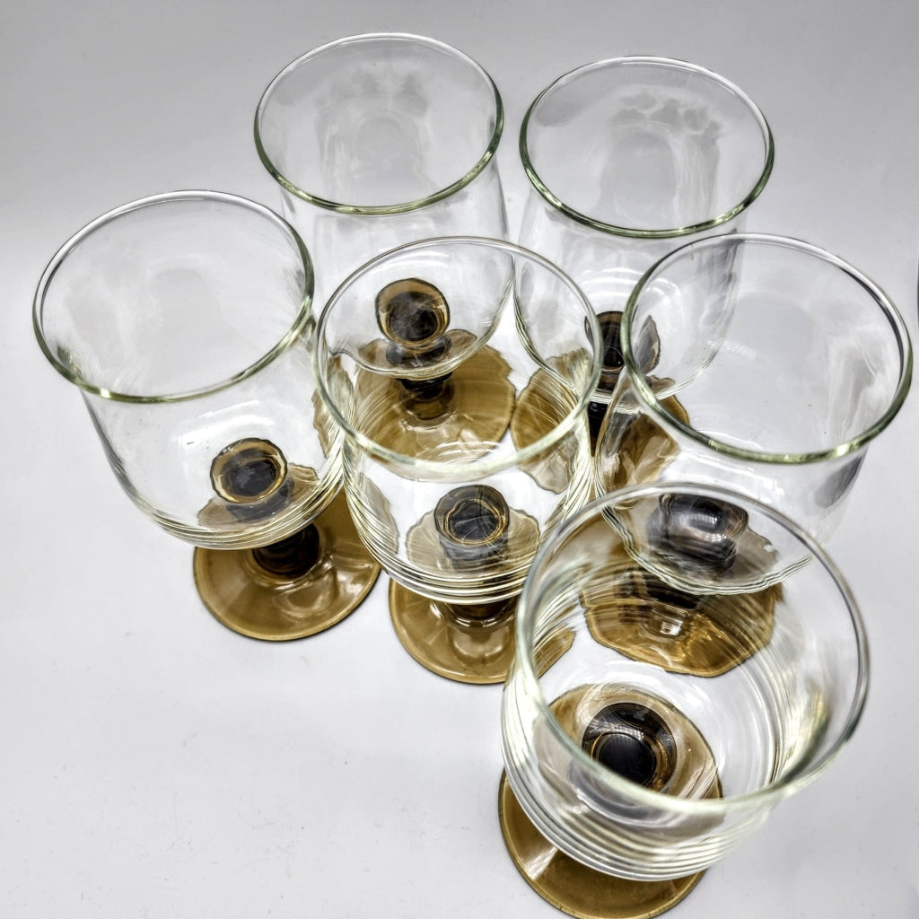 6Pc - Vintage Libbey Tulip Glasses With Bamboo Stem Glassware