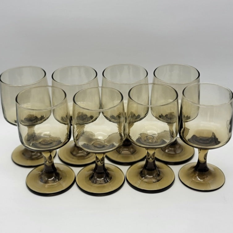 8 Pc - Mid Century Modern 1970S Libbey Wine Goblets- Tawny Smokey Browns Vintage Glassware