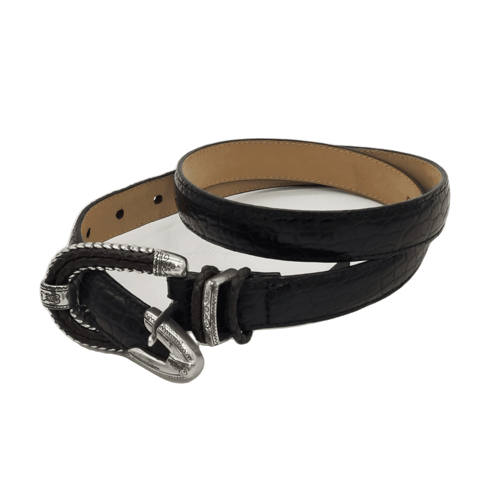 Black Leather Western Belt With Silver Buckle Vintage