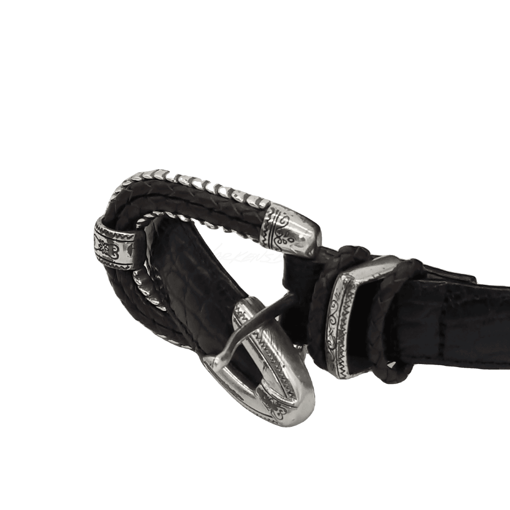 Black Leather Western Belt With Silver Buckle Vintage
