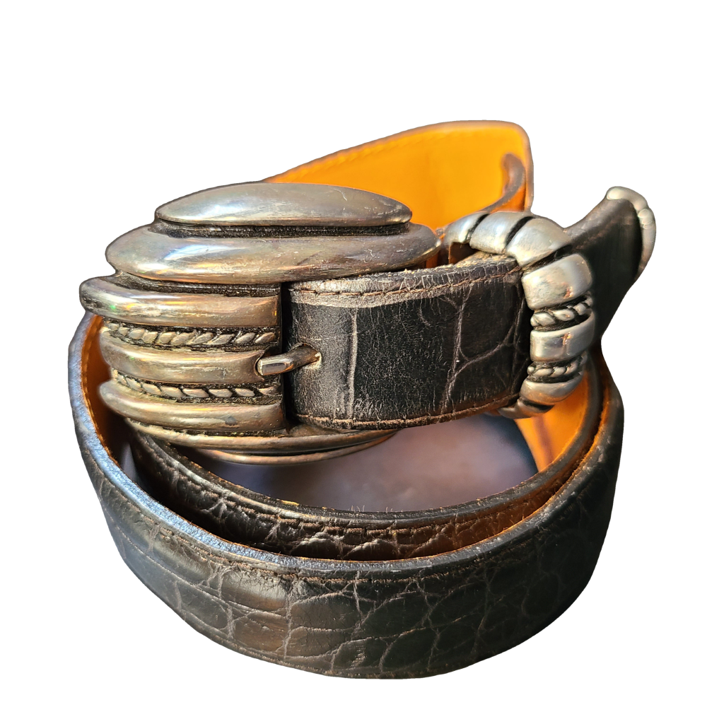 Black Leather Western Belt With Silver Claw Buckle Vintage