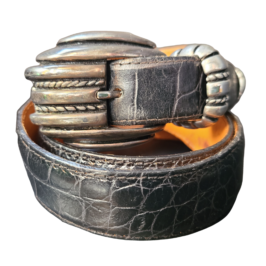 Black Leather Western Belt With Silver Claw Buckle Vintage
