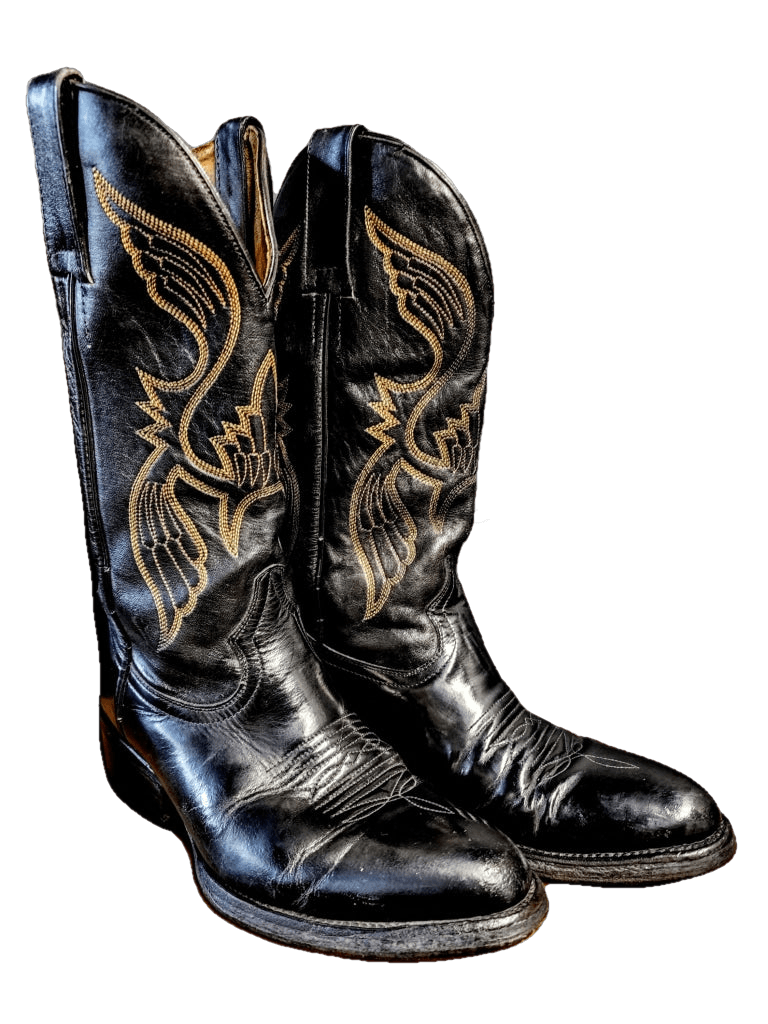 Black Vintage Western Boots Detailed Stitching M: 9 W: 10-10.5 Boot