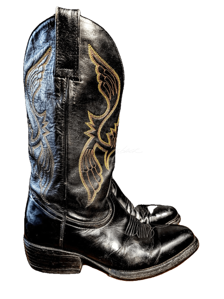 Black Vintage Western Boots Detailed Stitching M: 9 W: 10-10.5 Boot