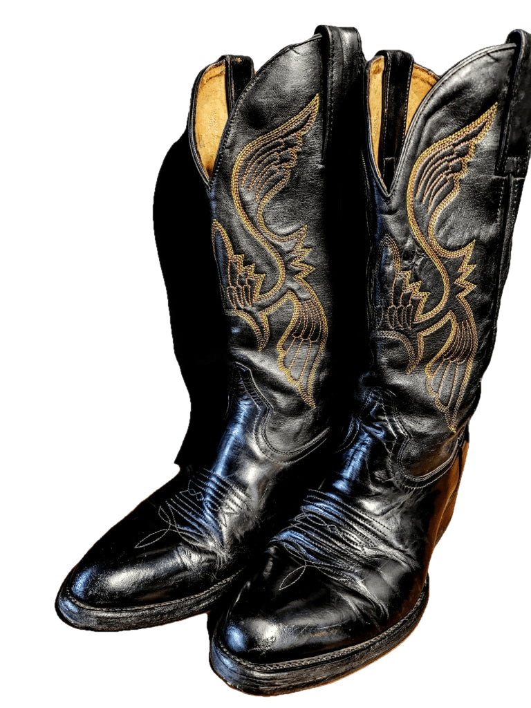 Black Vintage Western Boots Detailed Stitching M: 9 W: 10-10.5 Boot