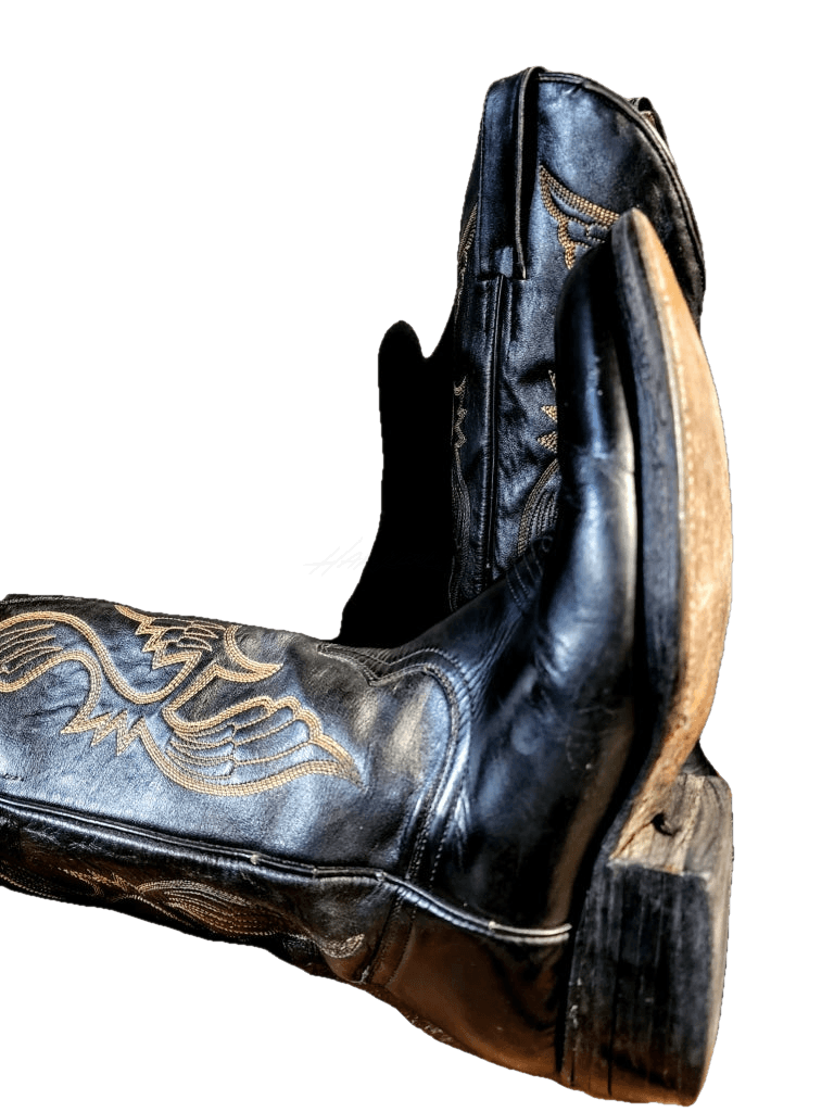 Black Vintage Western Boots Detailed Stitching M: 9 W: 10-10.5 Boot