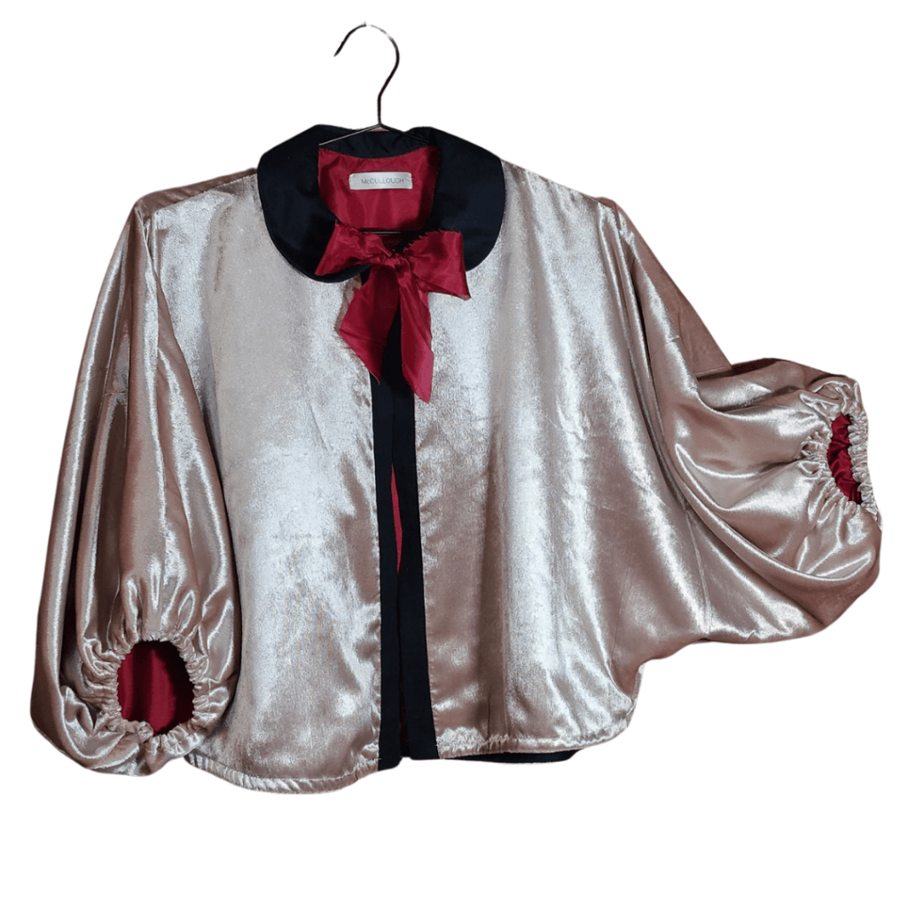 Blush Velvet Peter Pan Collar Jacket With Red Silk Lining