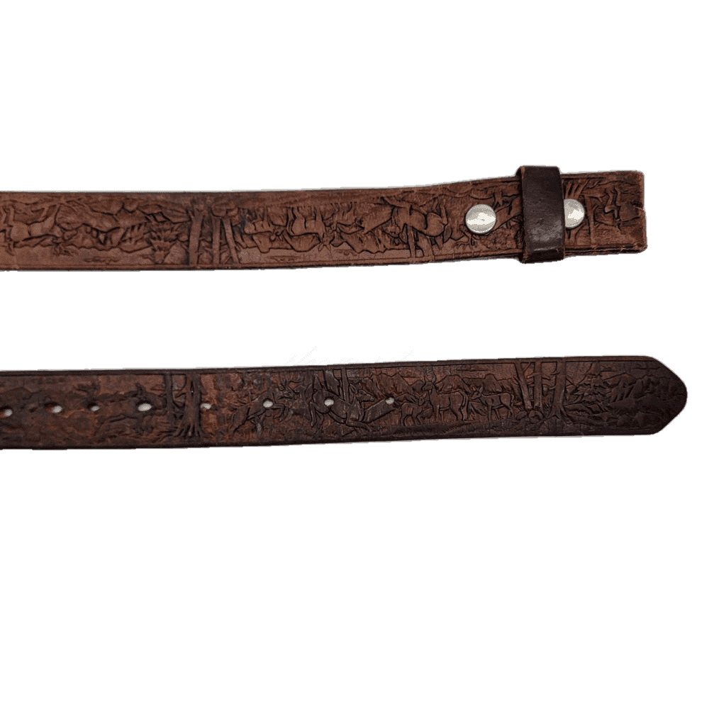 Brown Western Belt With Hand Tooled Wildlife Vintage