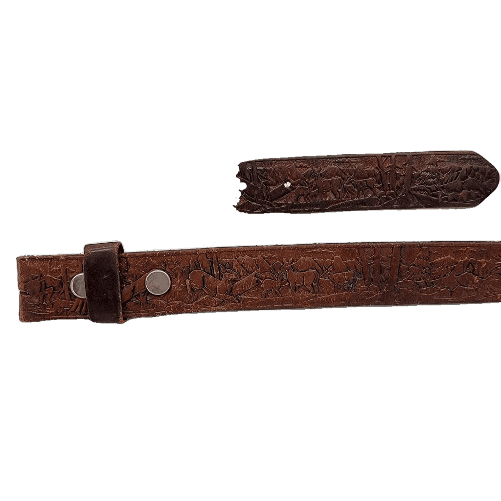 Brown Western Belt With Hand Tooled Wildlife Vintage