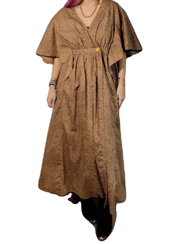 Butterfly Kaftan Flowing Maxi Dress- Special Edition Fabrics Paisley Tan Print / 3 Apparel Dress