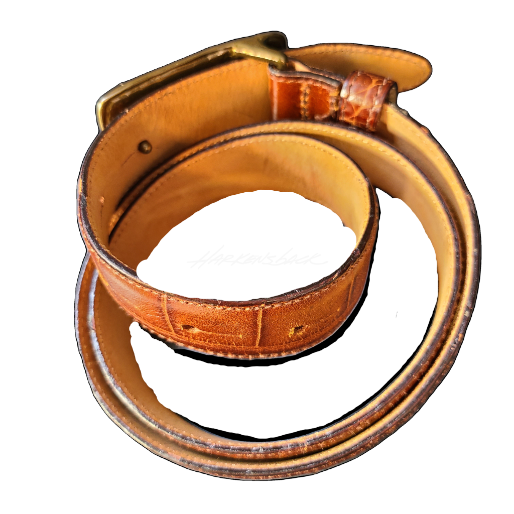 Cognac Leather Western Belt With Hammered Brass Buckle Vintage