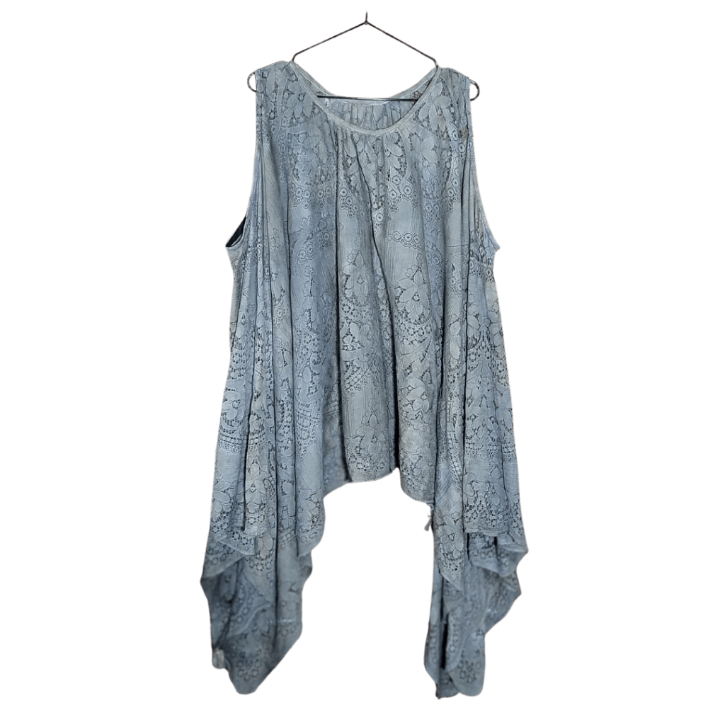 Cropped Point Flounce Vest - Vintage Lace Crop Hand Dyed Slate Apparel Top