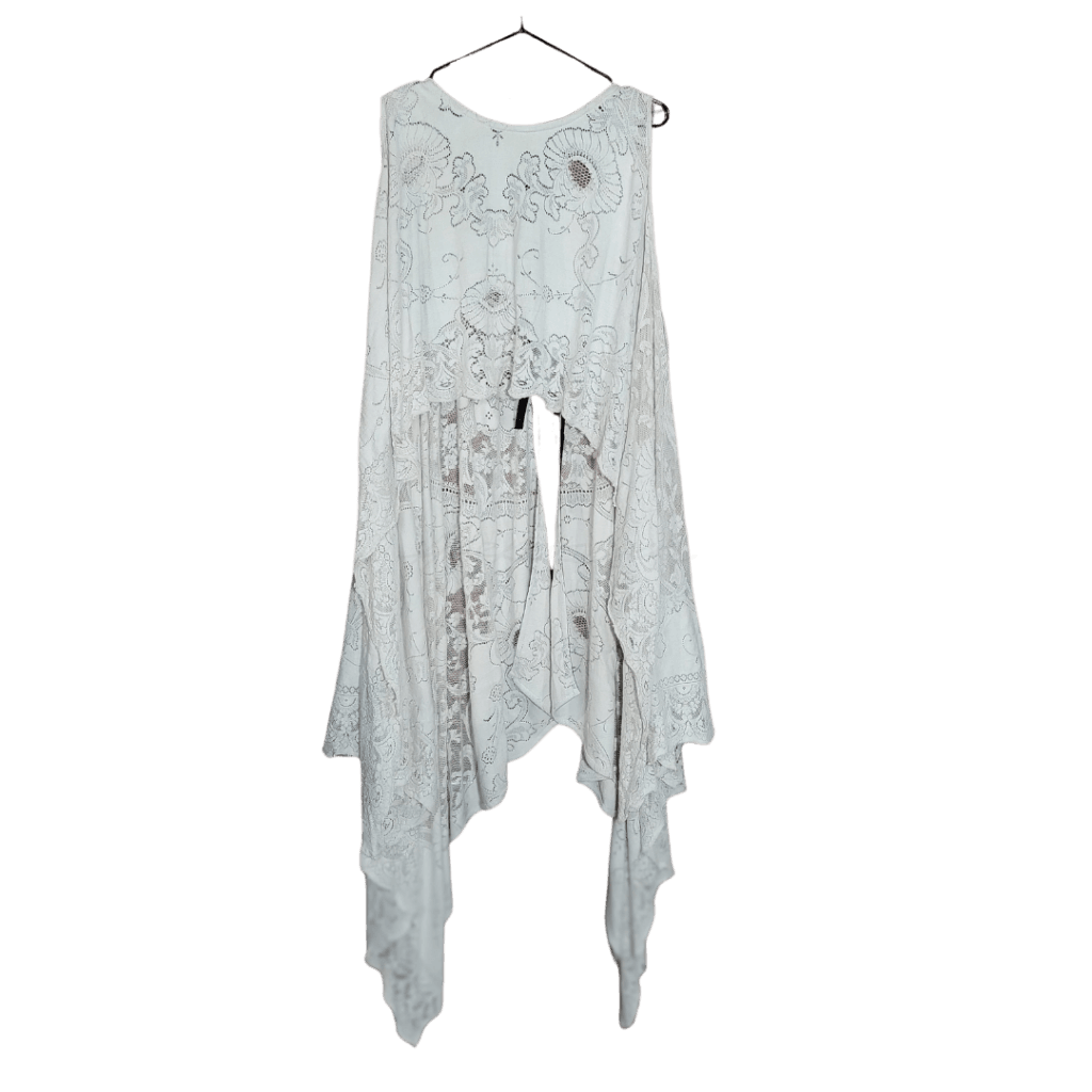 Cropped Point Flounce Vest - Vintage Lace Crop With Open Back White Apparel Top