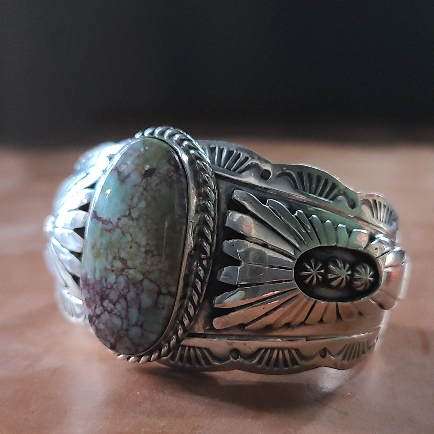 Sterling Silver Turquoise Cuff Handmade and Signed by Navajo G James