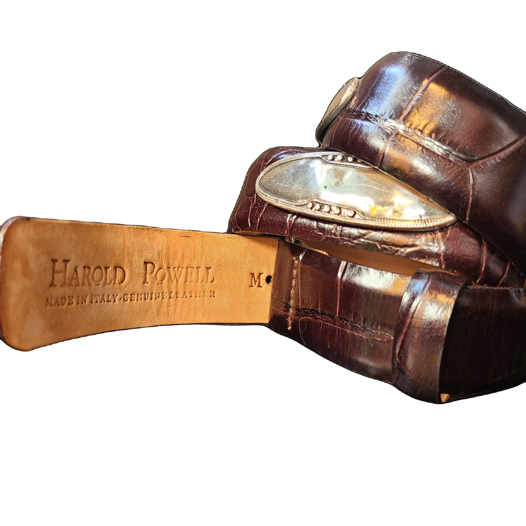 Dark Brown Leather Western Belt With Silver Buckle Vintage