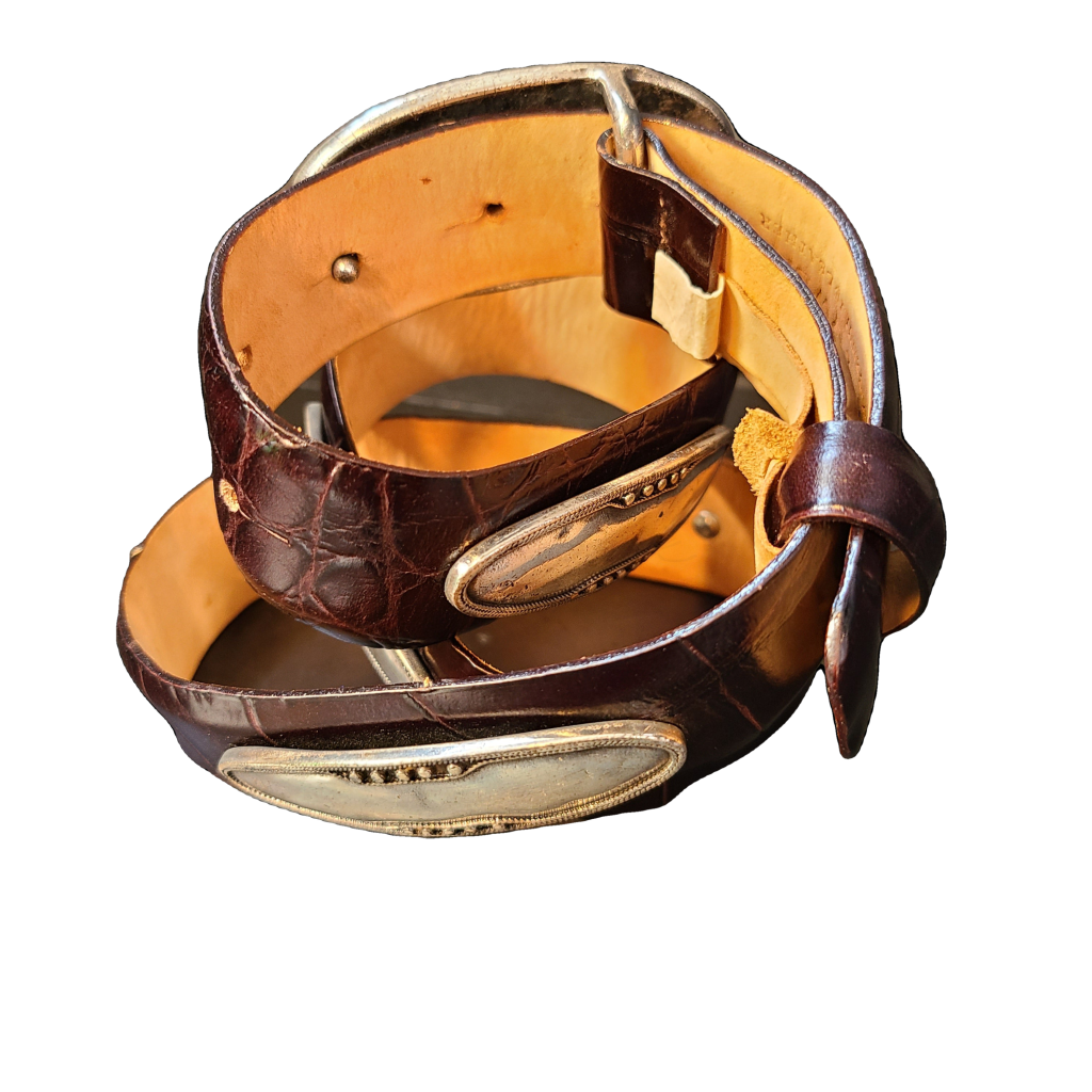 Dark Brown Leather Western Belt With Silver Buckle Vintage