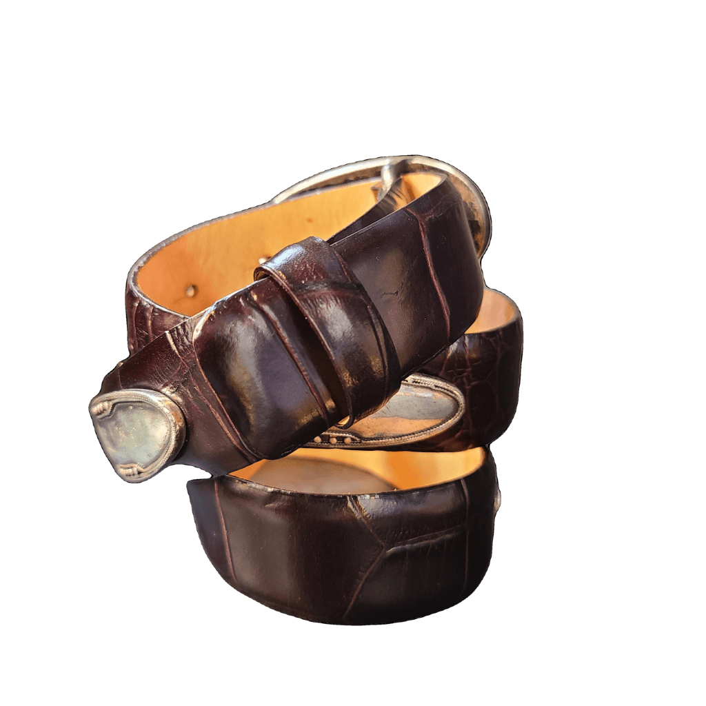 Dark Brown Leather Western Belt With Silver Buckle Vintage