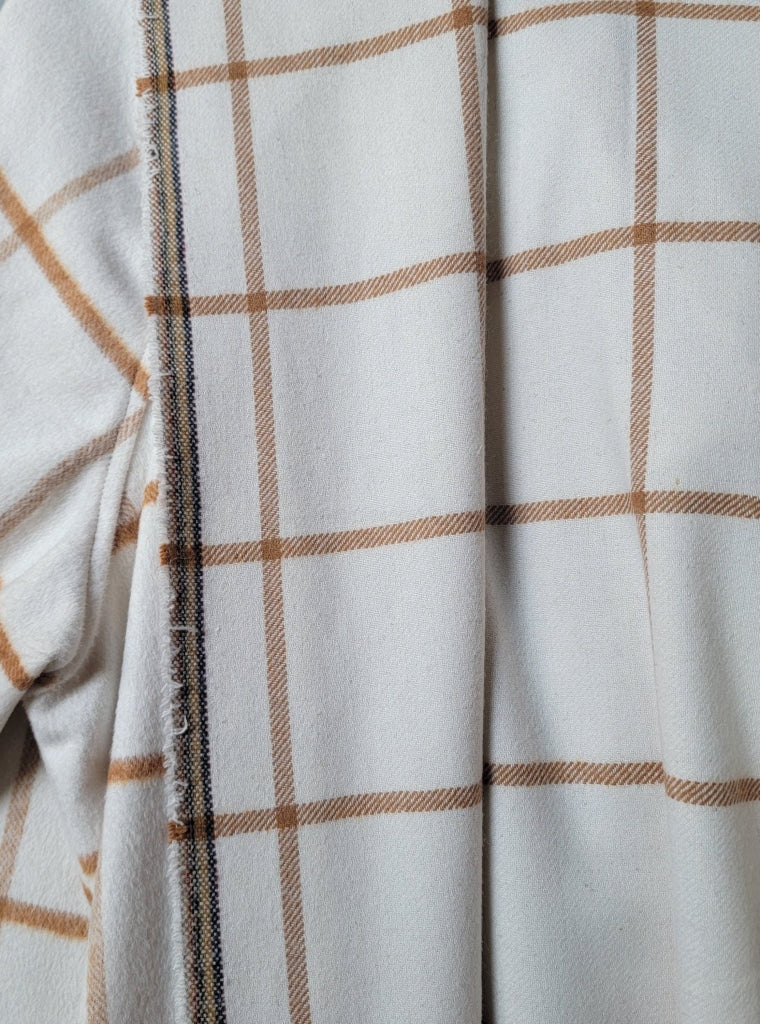 Desert Duster Sweater Coat - Full Length Camel And Cream Windowpane Plaid- Soft Wool Acrylic Blend
