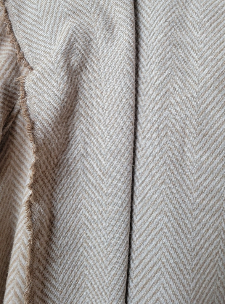 Desert Duster Sweater Coat - Full Length Fawn Chevron Herringbone Soft Wool Acrylic Blend Apparel
