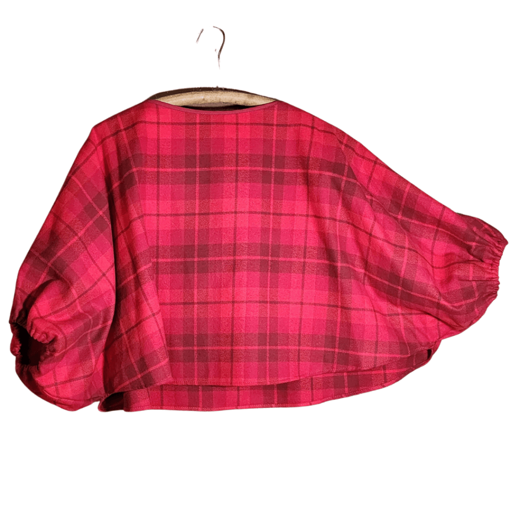 Dolman Sleeve Flannel Shirt With Gathered Red Flannel