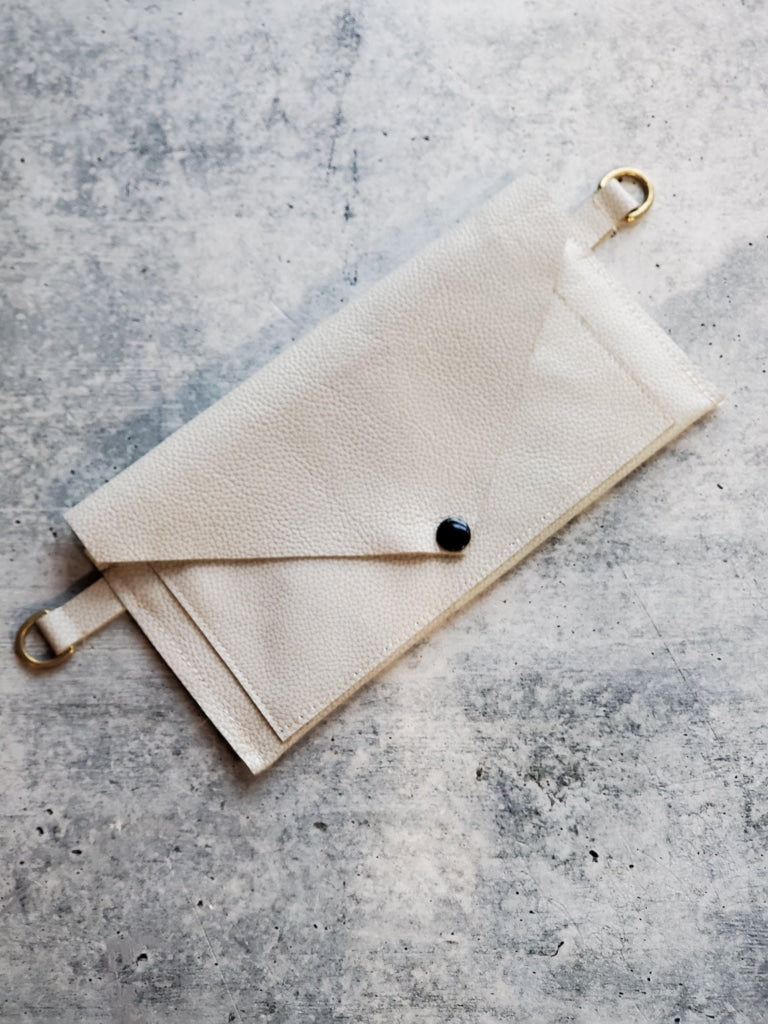 Envelope Crossbody Or Hip Bag - Adjustable Belt Pebbled Bone Leather