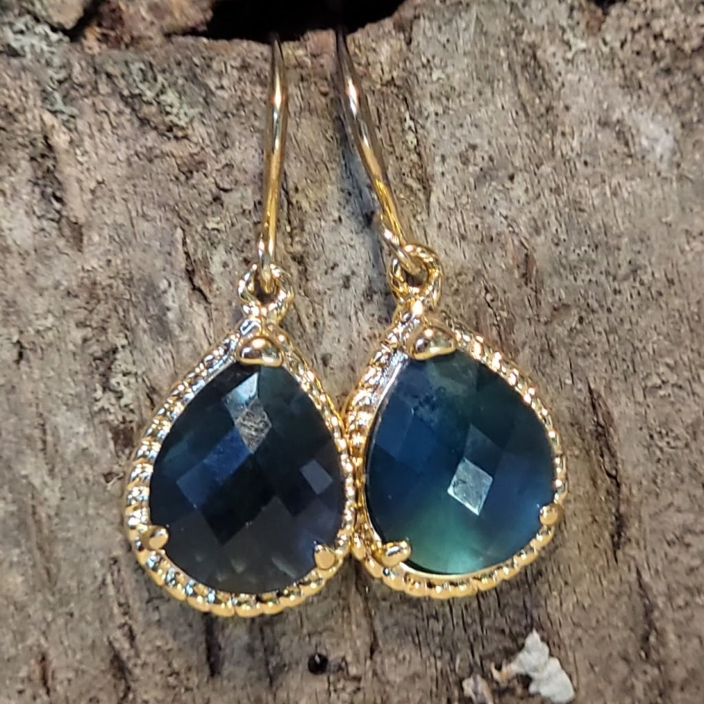 Gold Dangly Blue Crystal Earrings Jewelry Earring