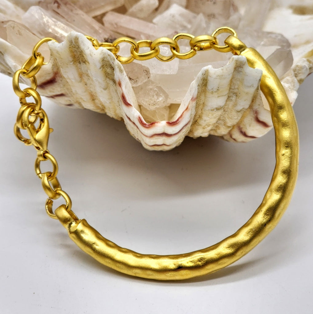 Hammered Gold Plated Chain Link Bracelet - Adjustable Size Jewelry