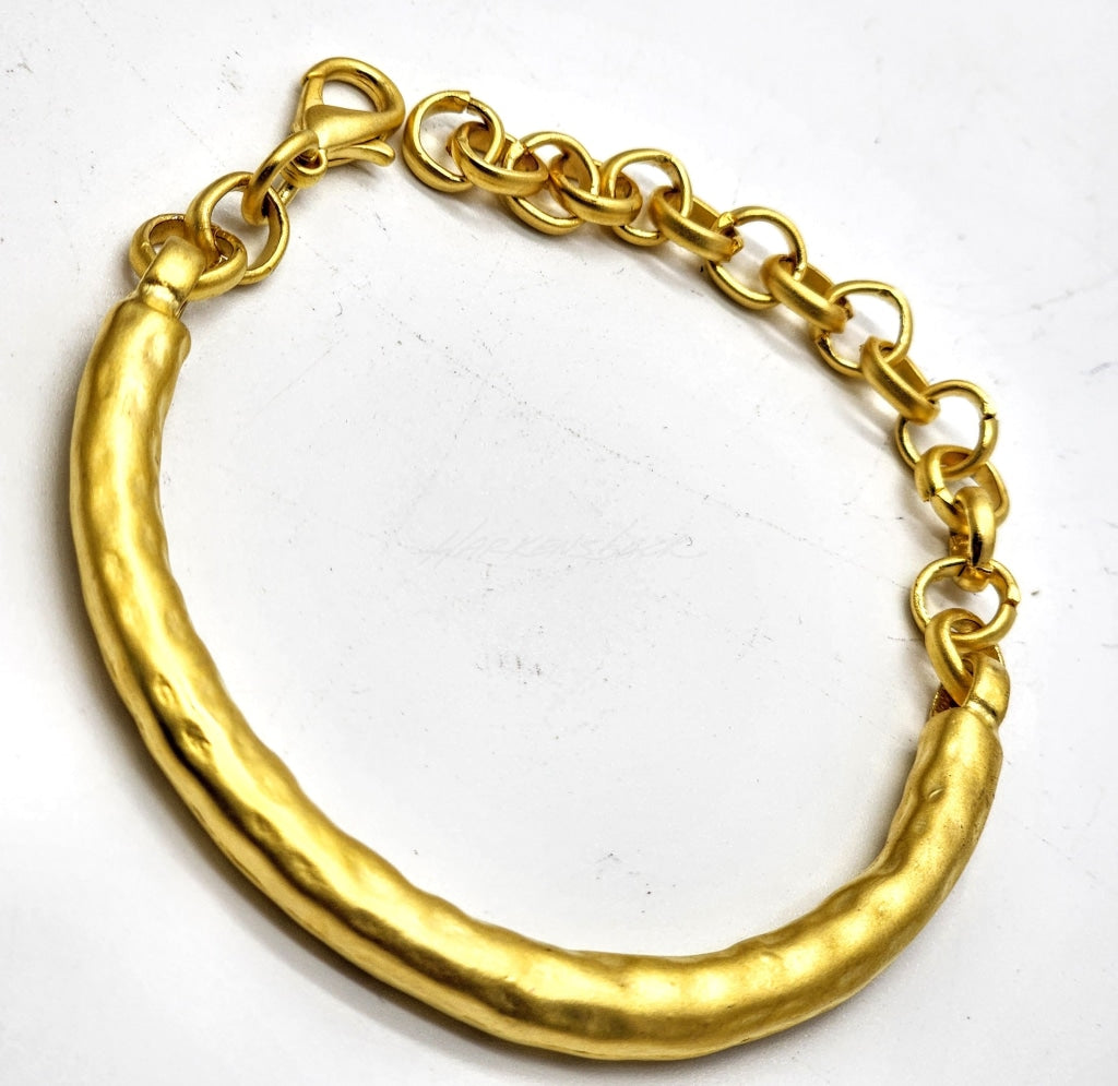 Hammered Gold Plated Chain Link Bracelet - Adjustable Size Jewelry