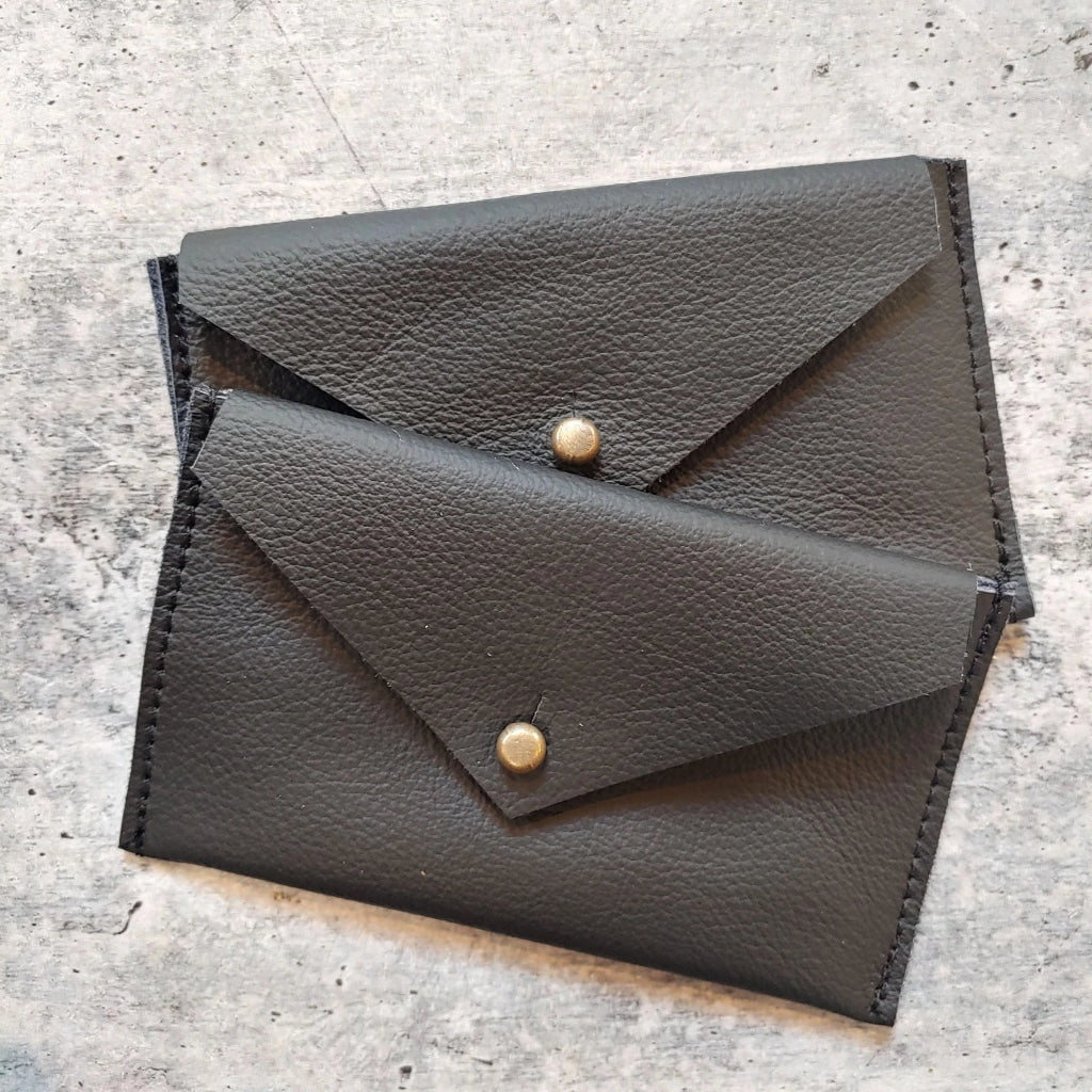 Leather Card Holder Wallet - Various Leathers Matte Black