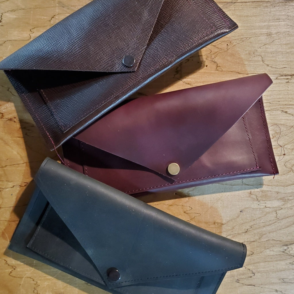 Leather Envelope Wallet Clutch: Various Colors