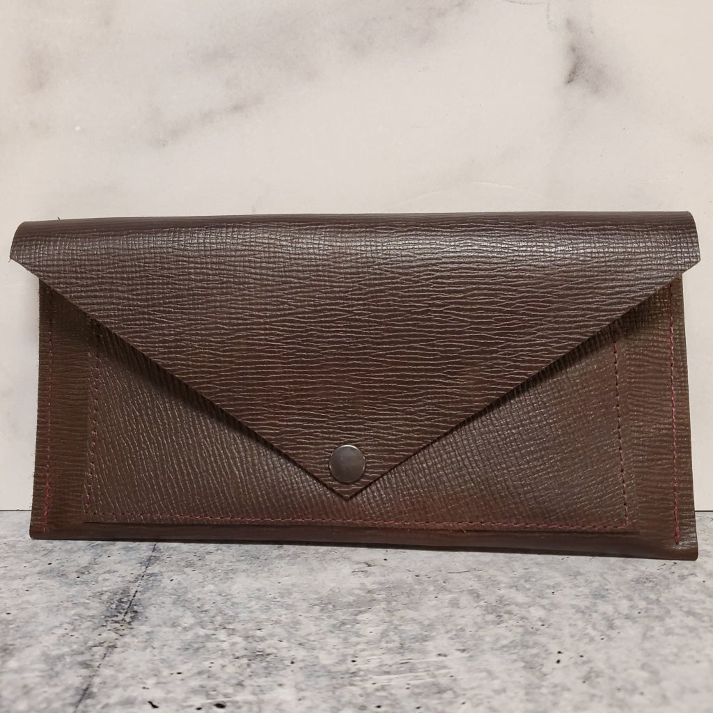 Leather Envelope Wallet Clutch: Various Colors Textured Chocolate Wine