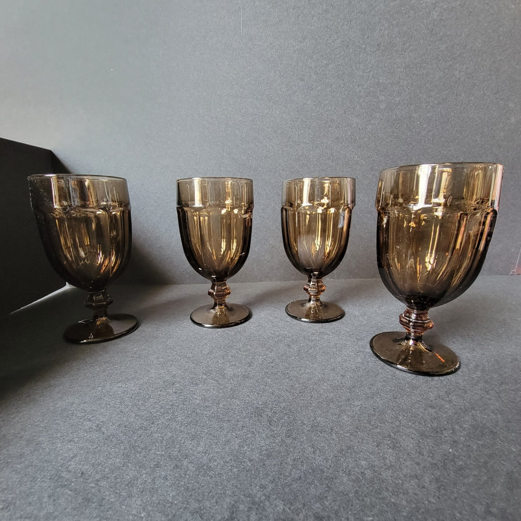 4Pc - Libbey Gibraltar Smokey Brown Ice Tea Glasses Vintage Glassware